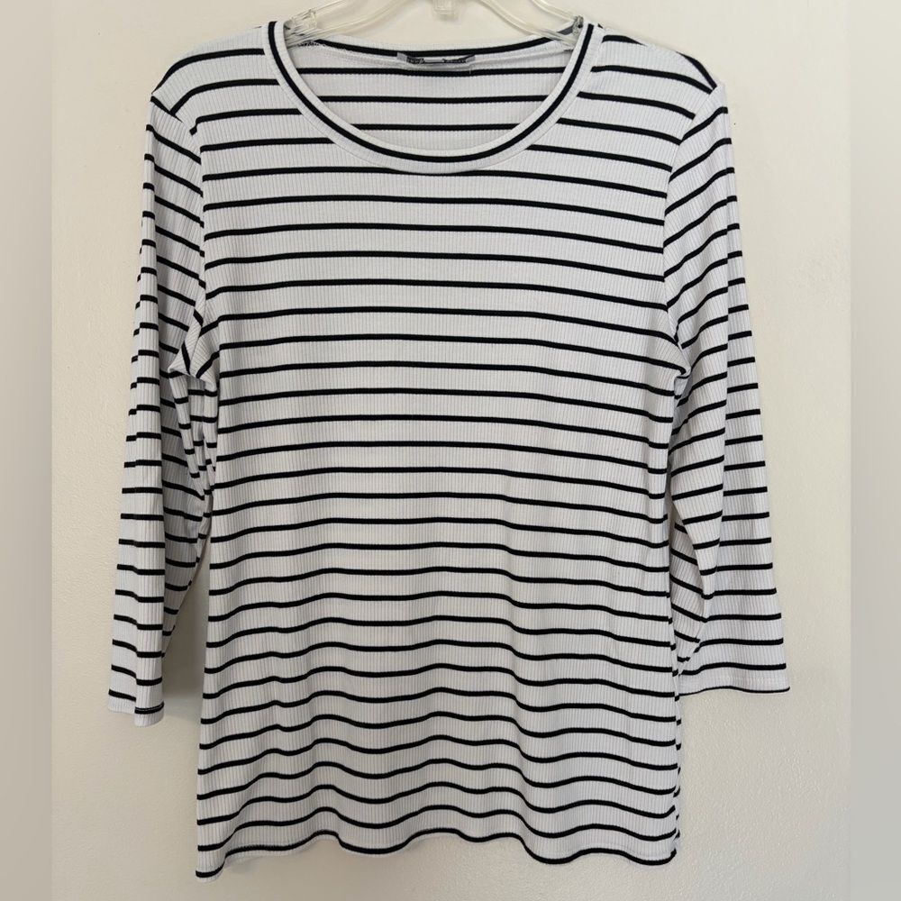 Green Envelope Striped Black and White Women's Top